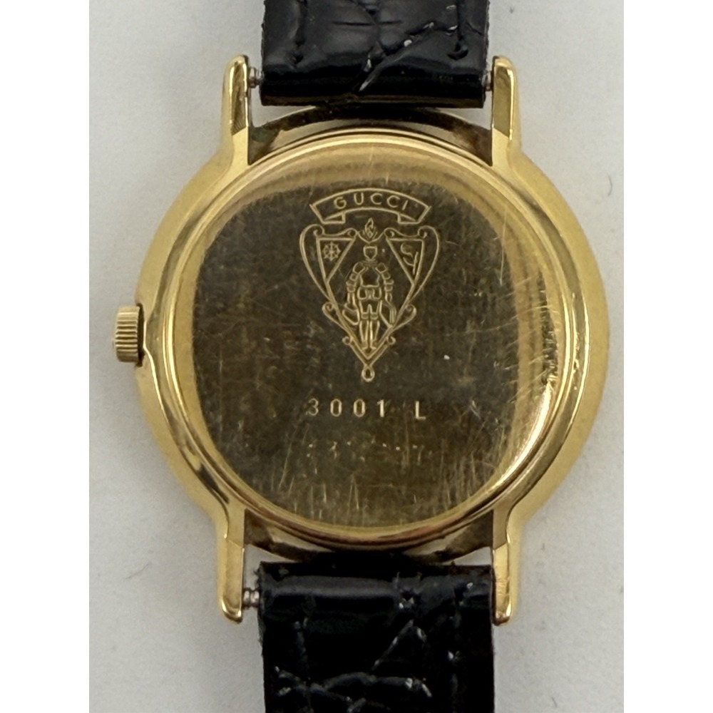 Gucci 3001L New Battery Ladies Watch Striped Dial 25MM 6.75" Swiss Gold Plated - Picture 12 of 15